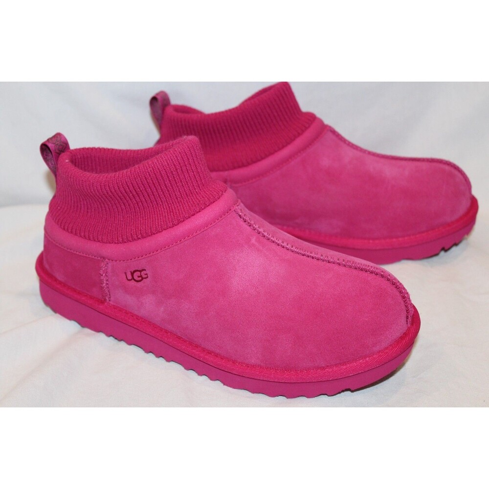 UGG CLASSIC ULTRA STRETCH CUFF SUEDE SLIPPER BOOTIES YOUTH 5 WOMEN 6.5-7 PINK